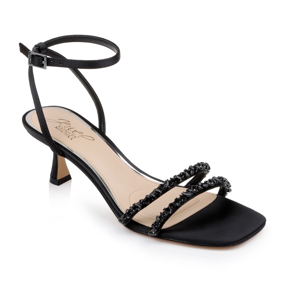 New Badgley Mischka Black Crystal Kitten Heels Size 7.5